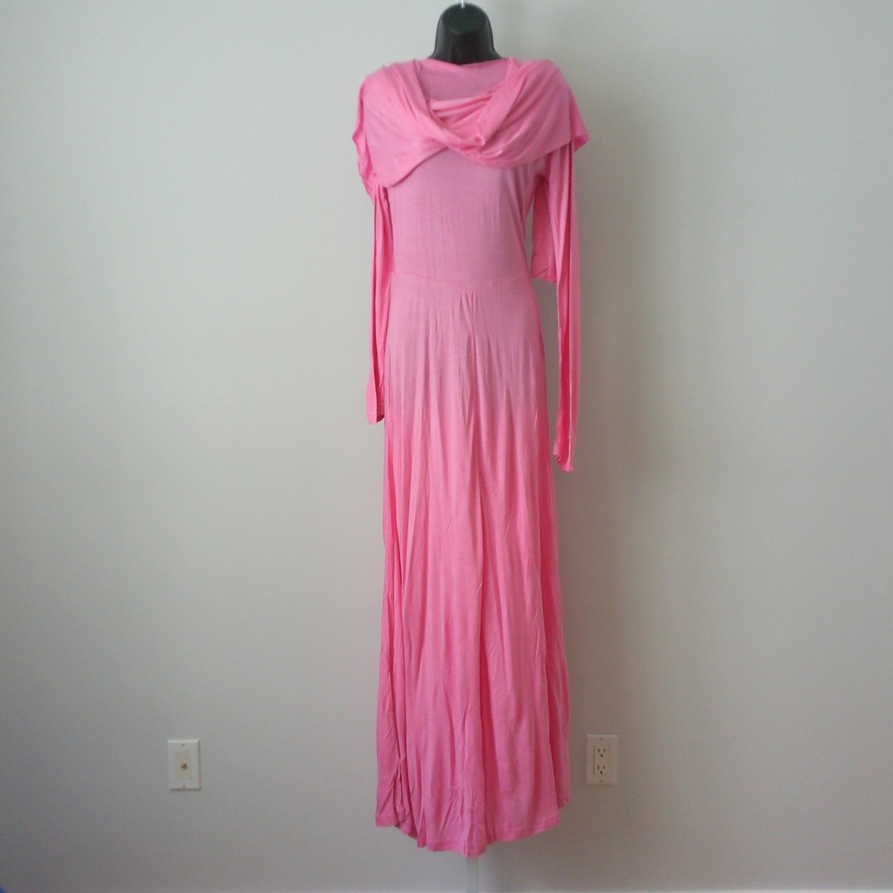 Ethereal Boho Cotton Flowy Fairy Peasant Maxi Dress OS Pink